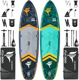 11'6x35'' Extra Wide Inflatable Paddle Board, 2-Pack(Green & Gray)-450lb Capacity Stand Up Paddle Board for Adults (x3), Stable Inflatable SUP, All Skill Levels, 3 Handles, 100L Backpack