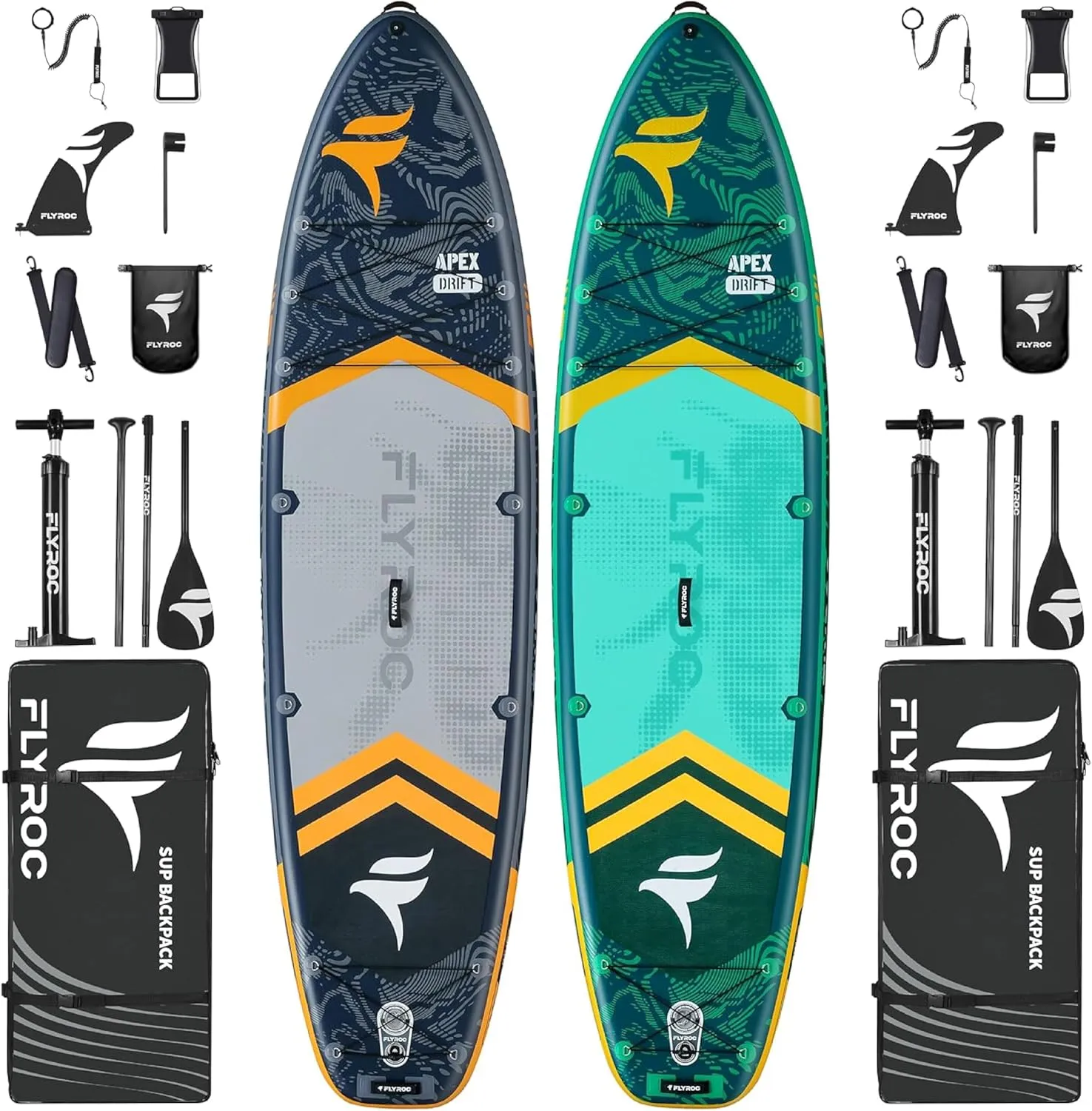 11'6x35'' Extra Wide Inflatable Paddle Board, 2-Pack(Green & Gray)-450lb Capacity Stand Up Paddle Board for Adults (x3), Stable Inflatable SUP, All Skill Levels, 3 Handles, 100L Backpack