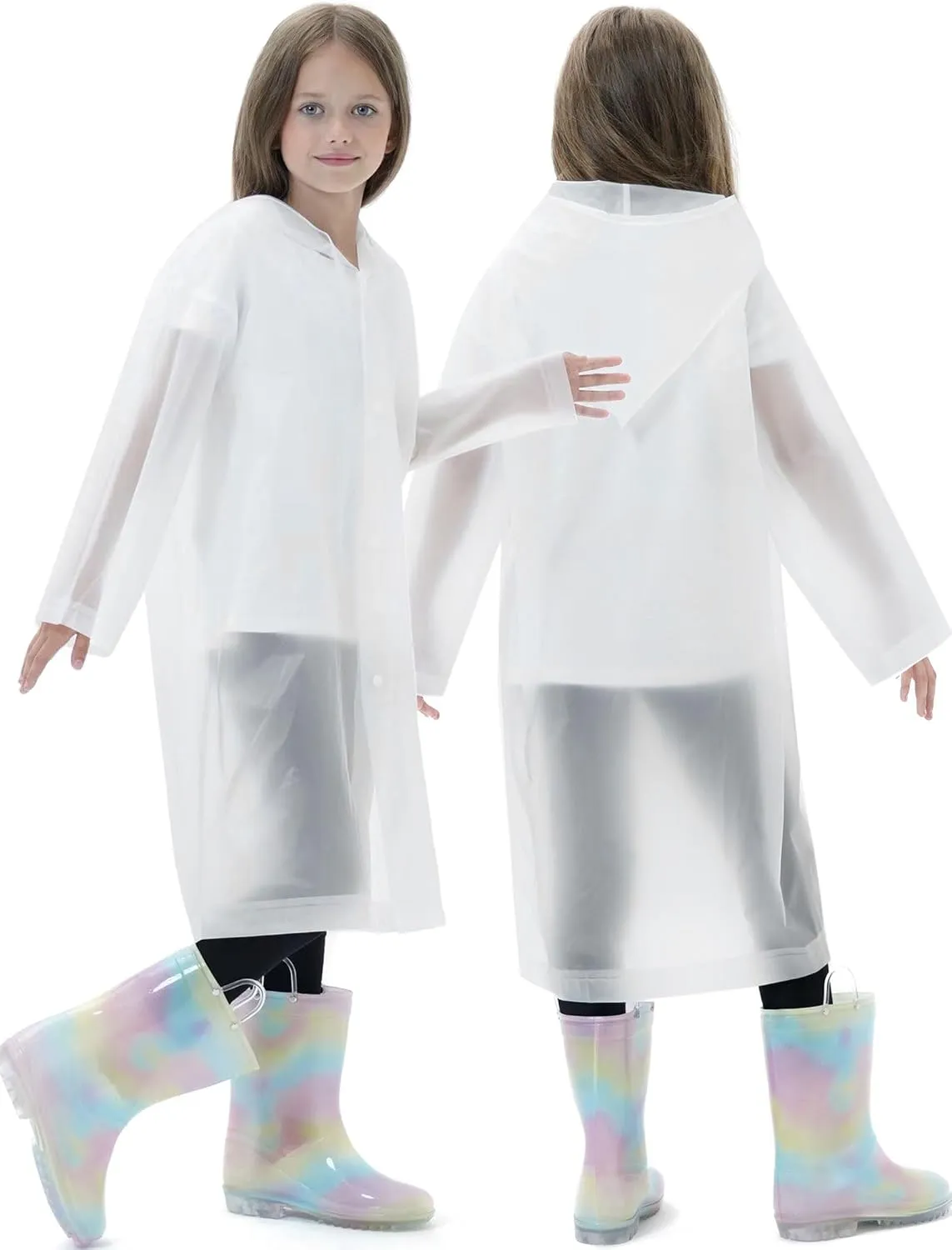 2 Pack Waterproof Raincoats for Kids Reusable,EVA Rain Ponchos Emergency Rain Jacket for Children, Boys and Girls