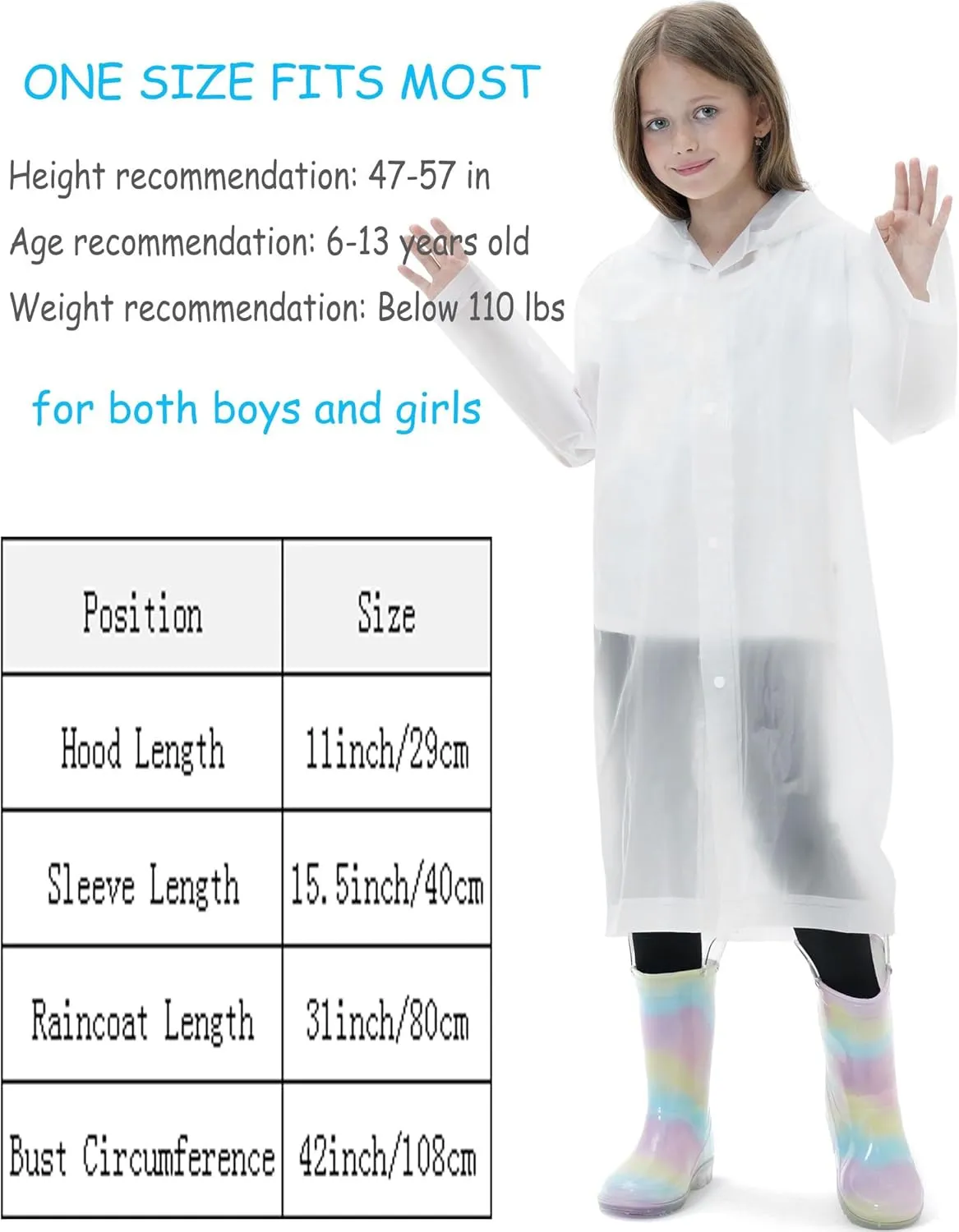 2 Pack Waterproof Raincoats for Kids Reusable,EVA Rain Ponchos Emergency Rain Jacket for Children, Boys and Girls