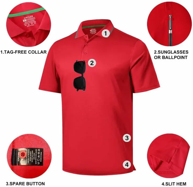 3 Pack Mens Polo Shirts Short Sleeve Performance Moisture Wicking Golf Shirt Athletic Quick Dry Collar Casual Shirts