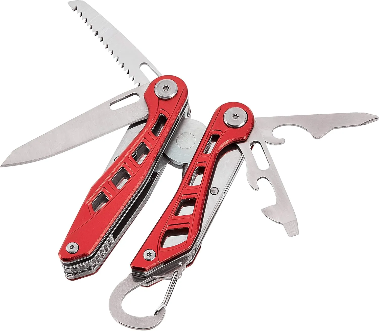 Amazon Basics 8-in-1 Stainless Steel Multitool Safety Lock with Nylon Sheath, Red