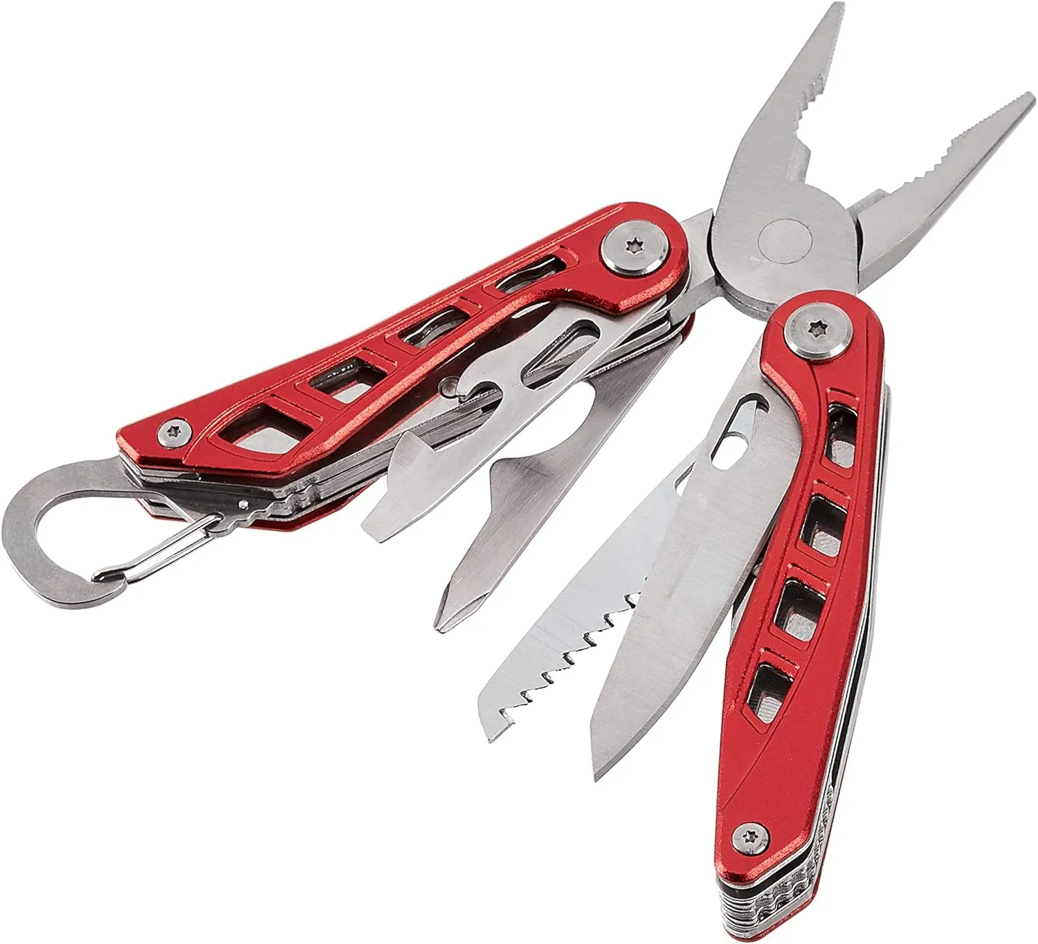 Amazon Basics 8-in-1 Stainless Steel Multitool Safety Lock with Nylon Sheath, Red