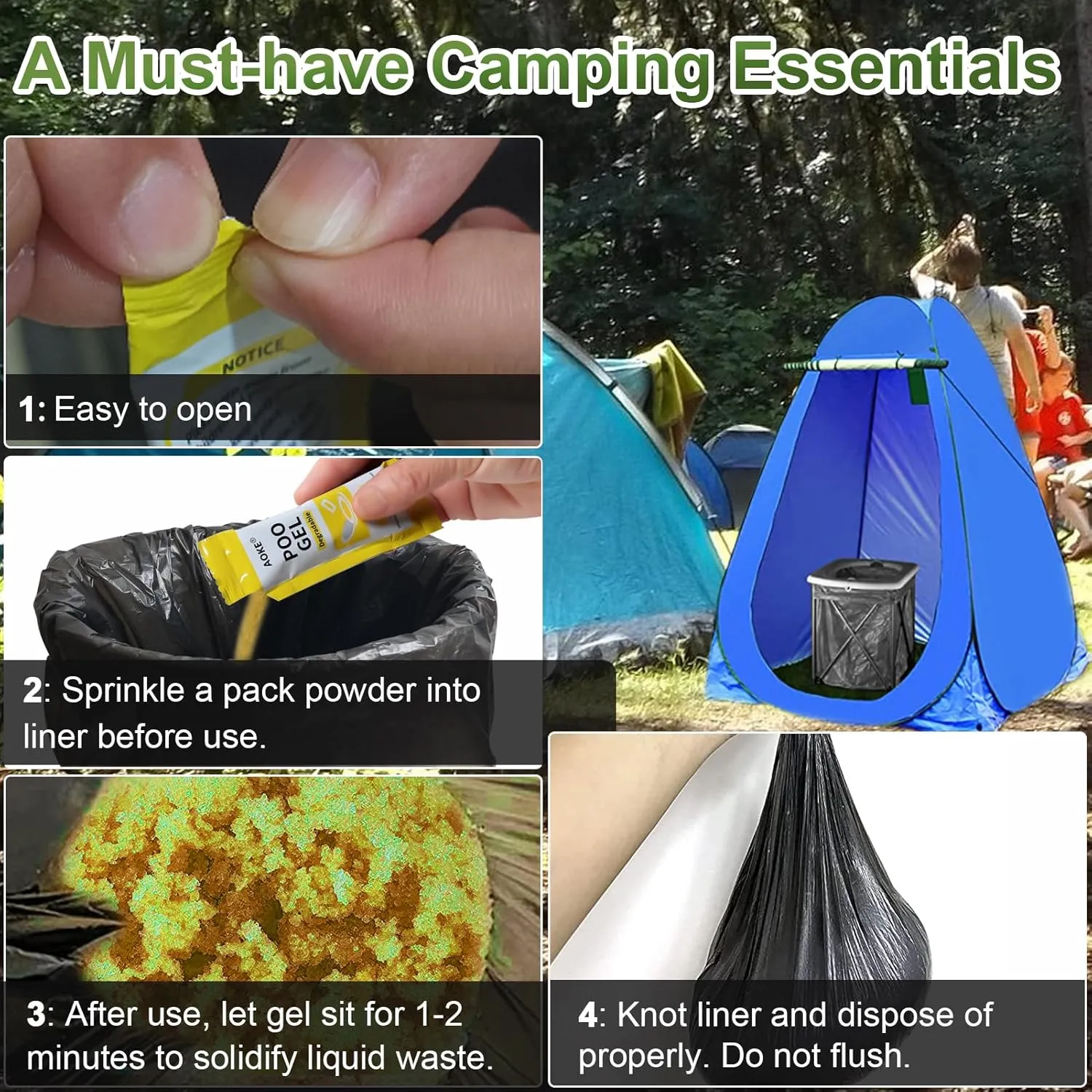 AOKE Portable Toilet Powder, 25 Pack Poo Gel Lavender scent for Camping Eco Absorbent Gel Liquid Waste Gelling and Deodorizing Powder, Emergency Toilet Waste Treatment for Outdoor Camping Hiking