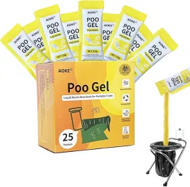 AOKE Portable Toilet Powder, 25 Pack Poo Gel Lavender scent for Camping Eco Absorbent Gel Liquid Waste Gelling and Deodorizing Powder, Emergency Toilet Waste Treatment for Outdoor Camping Hiking
