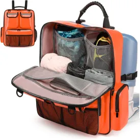 Boat Seat Storage Bag - Waterproof Boat Organizer, Back Seat Carrying Bag with Multiple Pockets for Life Jacket, Swimsuit and Other Boating Accessories (Orange)