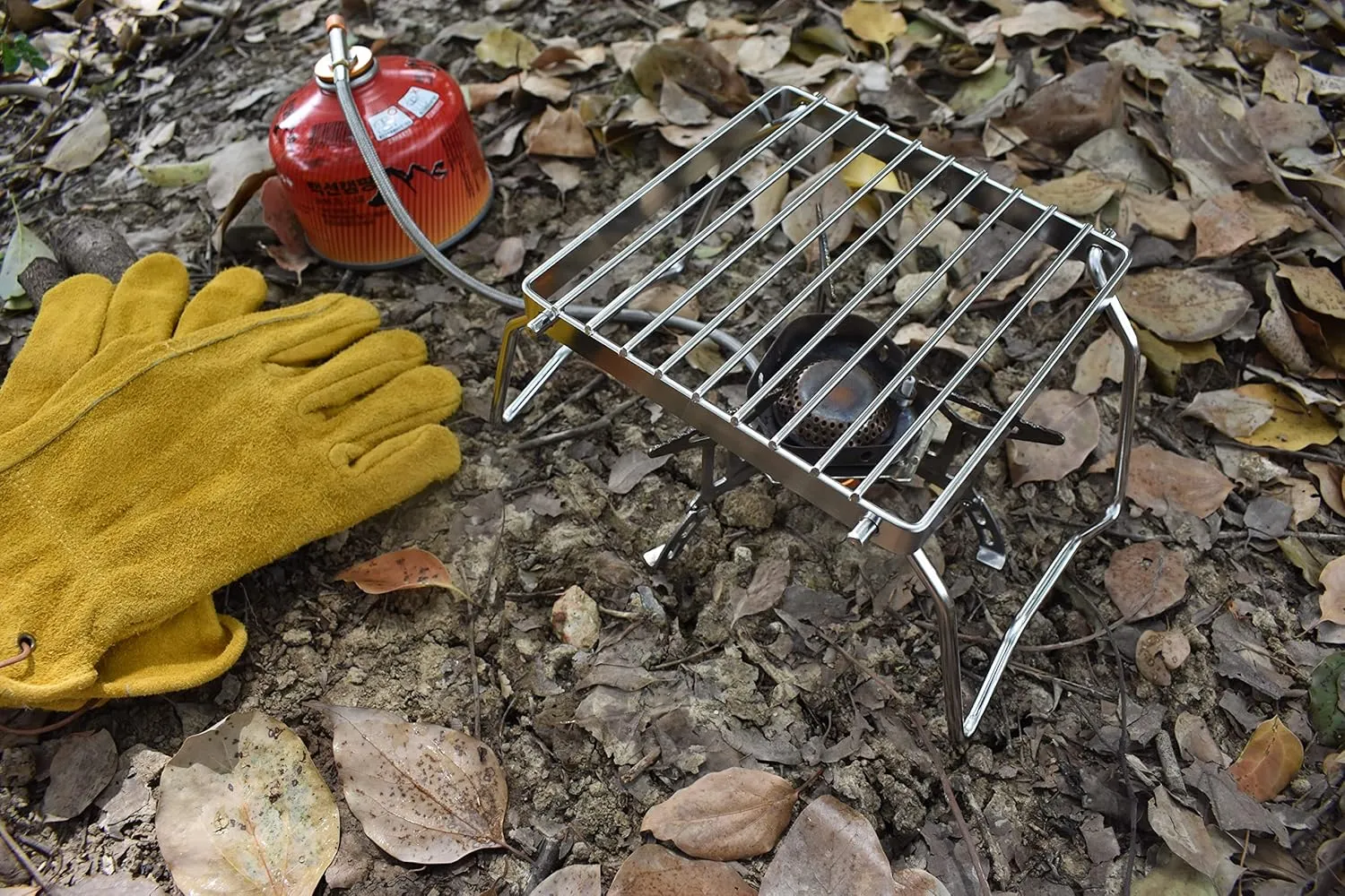 Camp Grill with Foldable Legs-304 Stainless Steel Grill Grate for Gas Stove-Ultralight Campfire Stand-Portable Grill Grid for Backpacking/Camping/Hiking/Picnic/Traveling/Fishing with Carry Bag