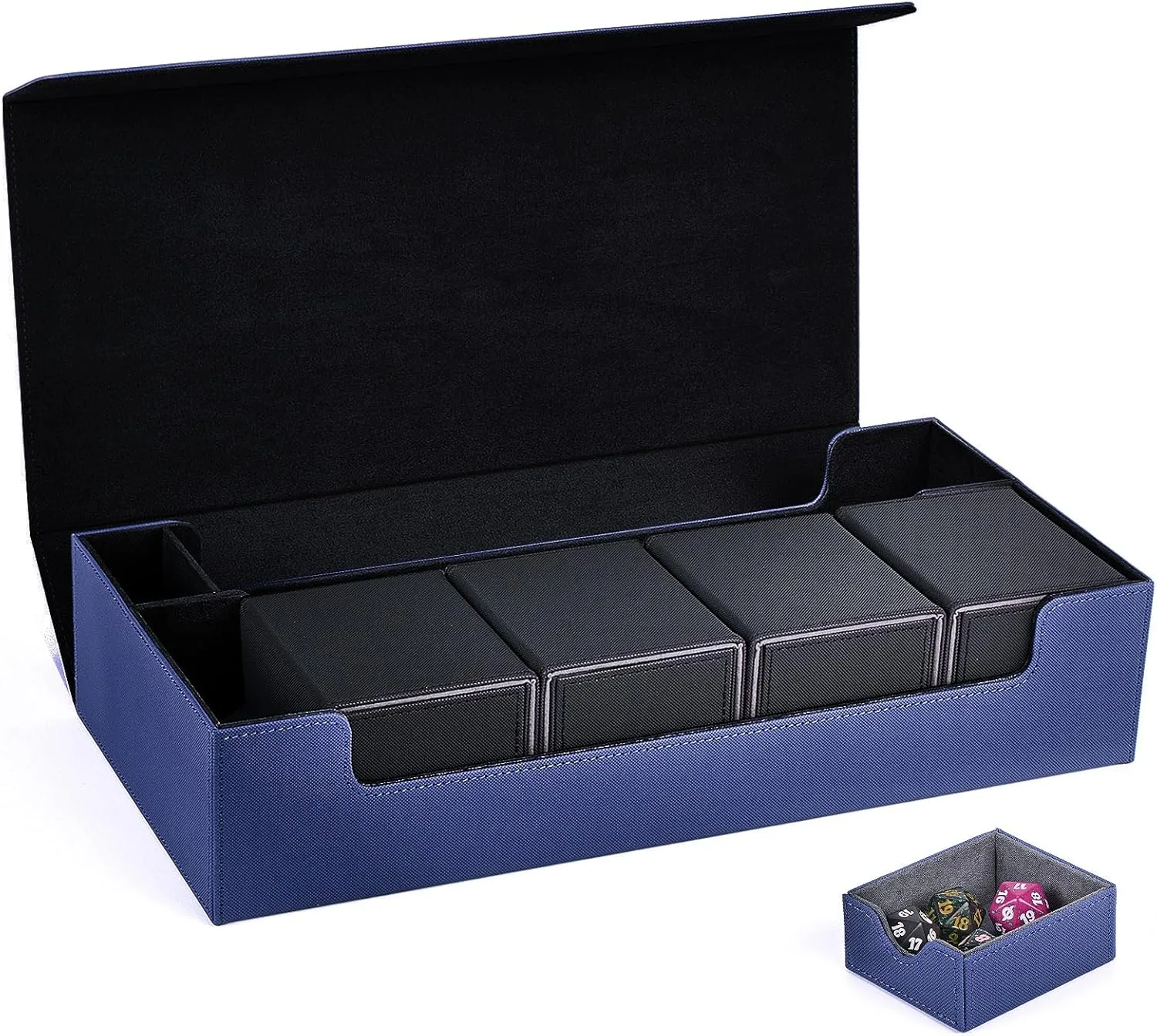 Card Mat Case Holds 800  Sleeved Cards - TCG Deck Case with Box for MTG, Uno, YuGiOh & More - Strong Magnet Closure (Blue/Black)