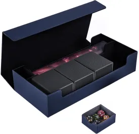 Card Mat Case Holds 800  Sleeved Cards - TCG Deck Case with Box for MTG, Uno, YuGiOh & More - Strong Magnet Closure (Blue/Black)