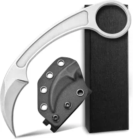 Ccanku C1102 Fixed Blade Knife,D2 Blade Stainless Steel Handle EDC Fixed Knife with K Sheath for Outdoor,Hunting,Survival(Silver)