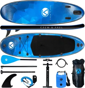 Crew Axel Inflatable Paddle Board 10336 Extra Wide & Lightweight (18lb) Paddle Board  Premium SUP Set Includes 2 Bags, Floating Paddle, Camera Mount, 3 Fins, Dual Pump Kit