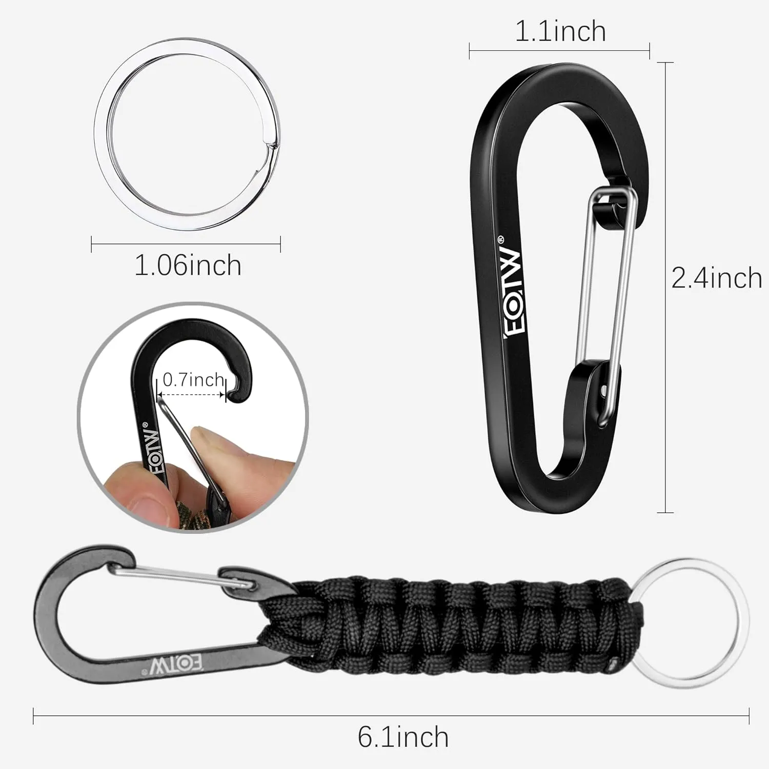 EOTW Paracord Keychain Carabiner Key Chain Lanyard Braided with Aluminum Clip D Ring for Water Bottle Backpack Men Women Camping Hiking Outdoor Gear