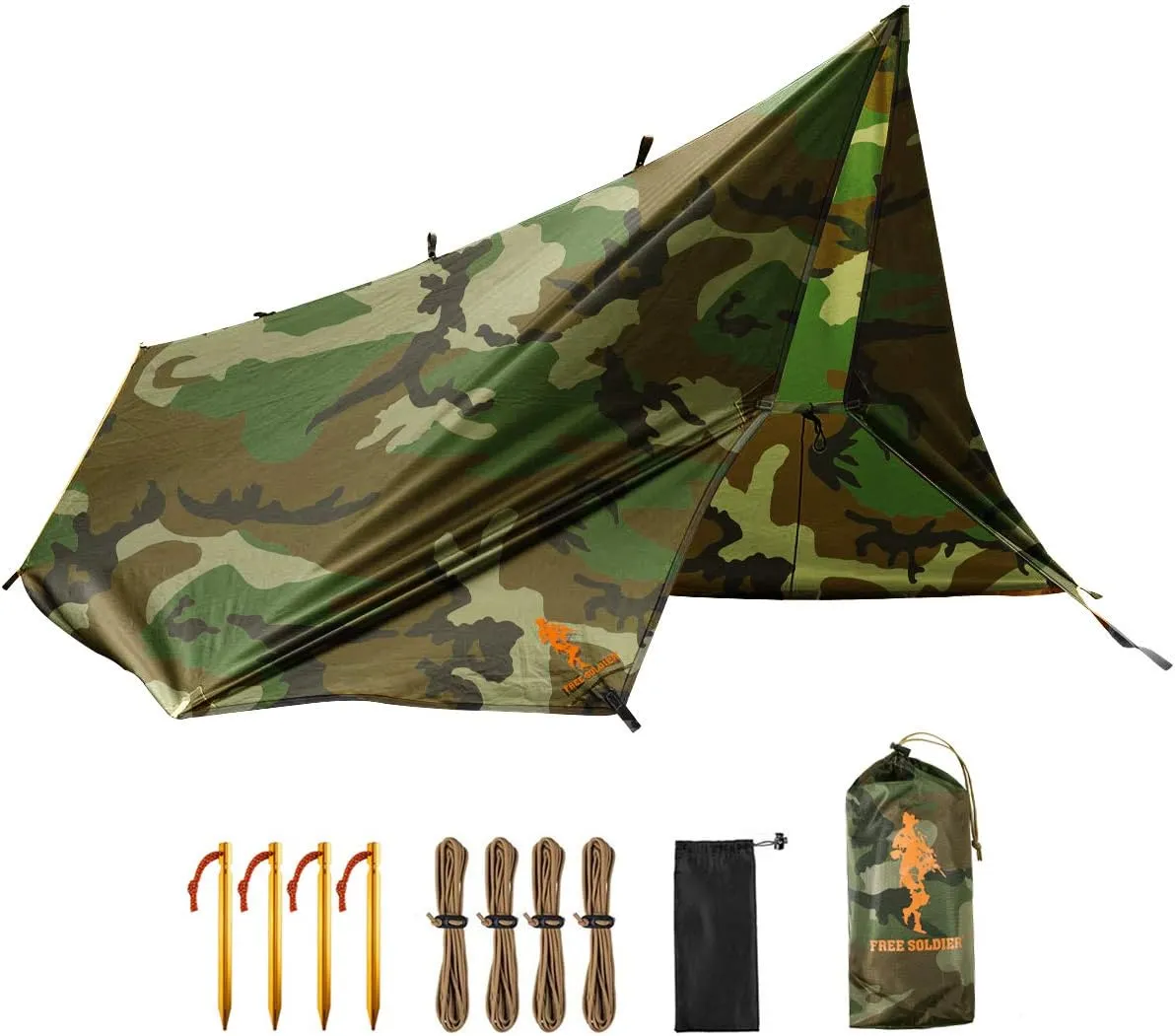 FREE SOLDIER Waterproof Portable Tarp Multifunctional Outdoor Camping Traveling Awning Backpacking Tarp Shelter Rain Tarp (Camo 1010.5ft)