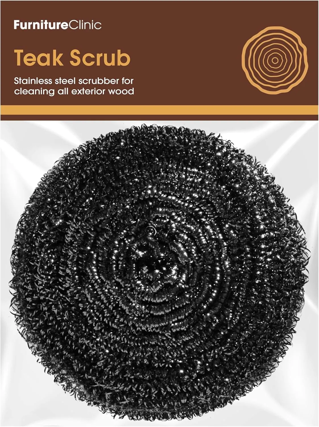 Furniture Clinic Teak Scrub | For Outdoor Wood Furniture, Boats, & Shower Benches | Cleaning & Brightening | 100% Stainless Steel | Remove Dirt, Stains, & Greying from Weathered Wood