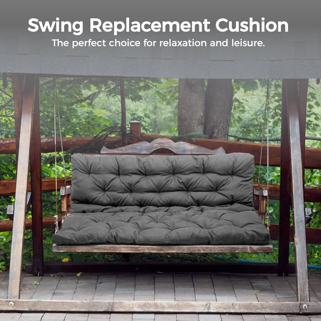 Homaisson Swing Replacement Cushion, Outside Bench Cushion with Backrest, 2-3 Seater Cushion with 8 Ties for Outdoor Furniture, 59 x 39 x 4 Inches Porch Swing Cushion Garden Bench (Dark Grey)