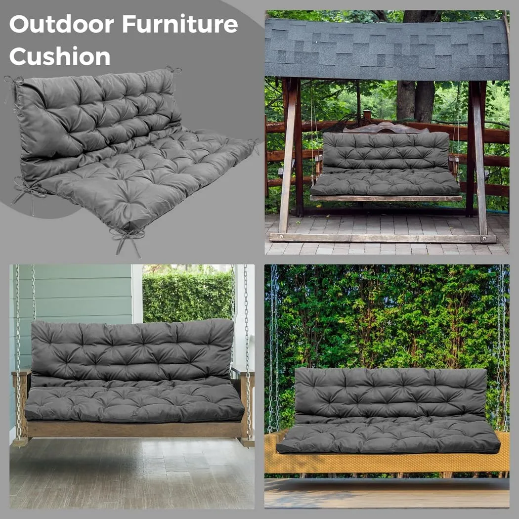 Homaisson Swing Replacement Cushion, Outside Bench Cushion with Backrest, 2-3 Seater Cushion with 8 Ties for Outdoor Furniture, 59 x 39 x 4 Inches Porch Swing Cushion Garden Bench (Dark Grey)