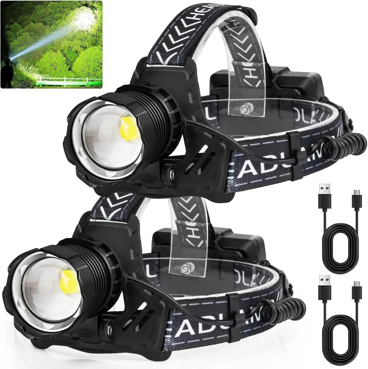 LED Rechargeable Headlamp 3000 High Lumens, Super Bright Head Lamp with 3 Modes & IPX7 Waterproof USB Headlamps, 180 Adjustable Headlight for Outdoor Camping, Running, Climbing