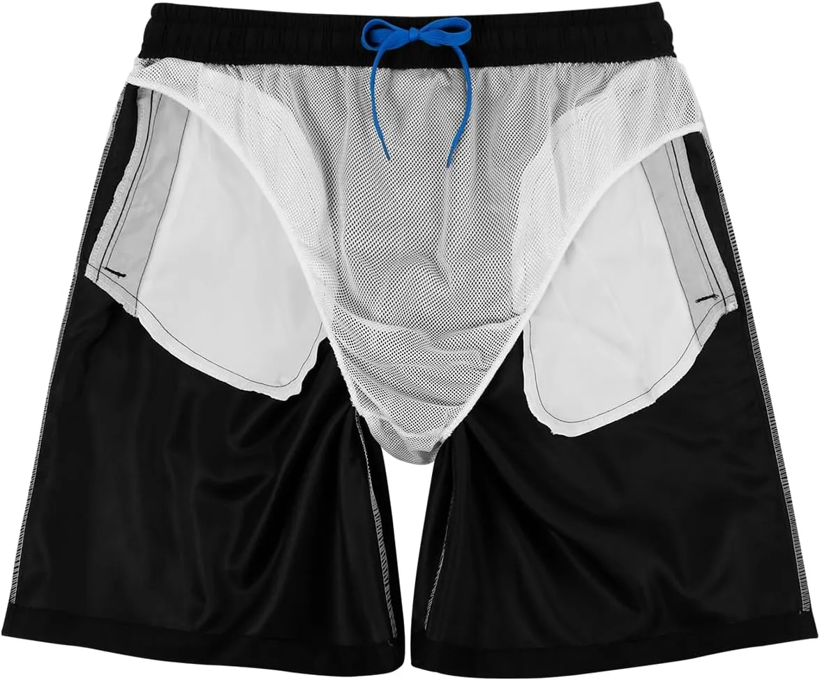 Men's Swim Trunks with Zipper Pockets and Mesh Lining,Beach Shorts with Drawstring Quick Dry Swim Shorts, Solid Beach Shorts