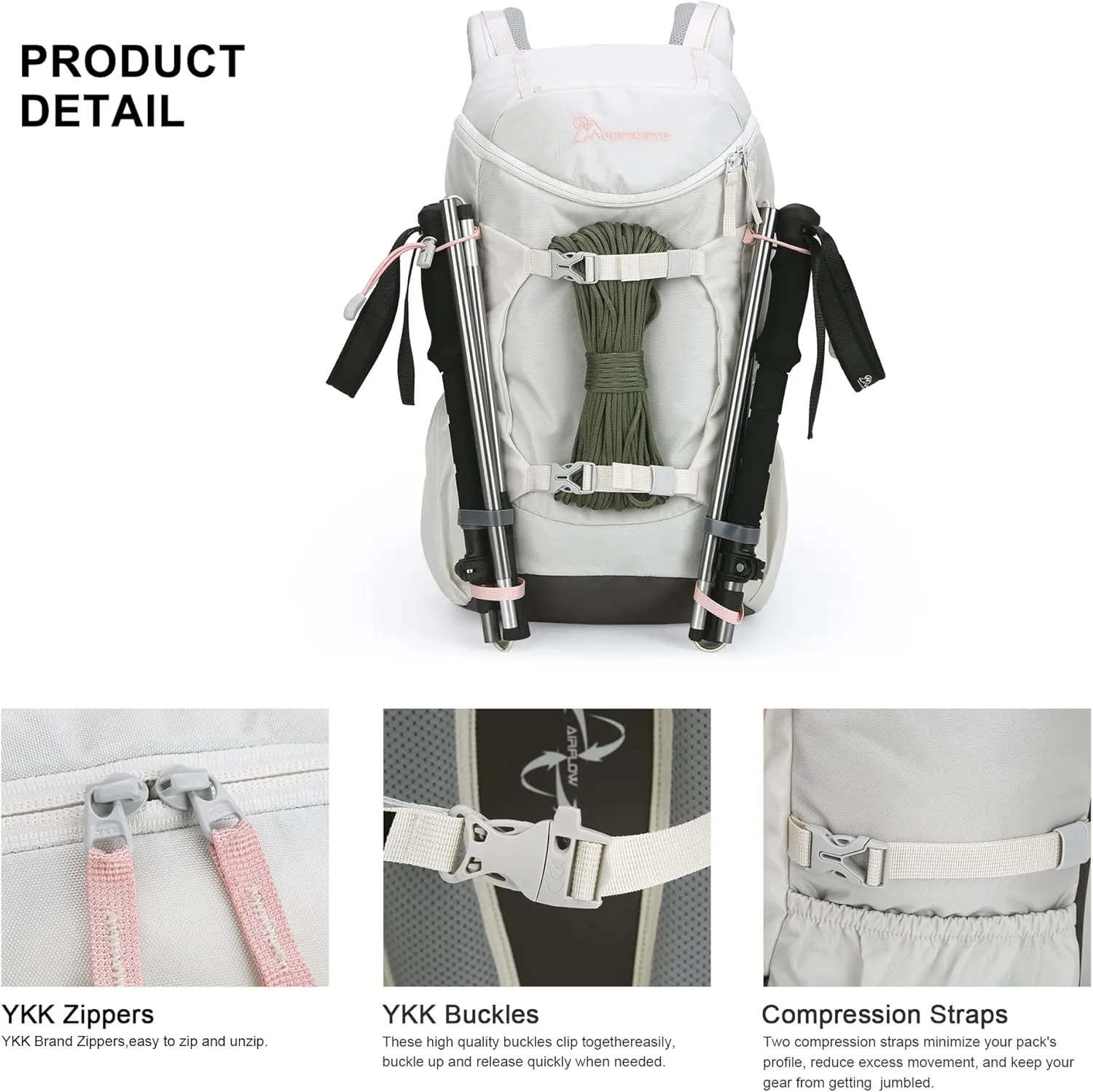 MOUNTAINTOP Small Hiking Backpack 28L Travel Daypack Lightweight for Women for Outdoor Camping, 20.512.26.3 INIvory