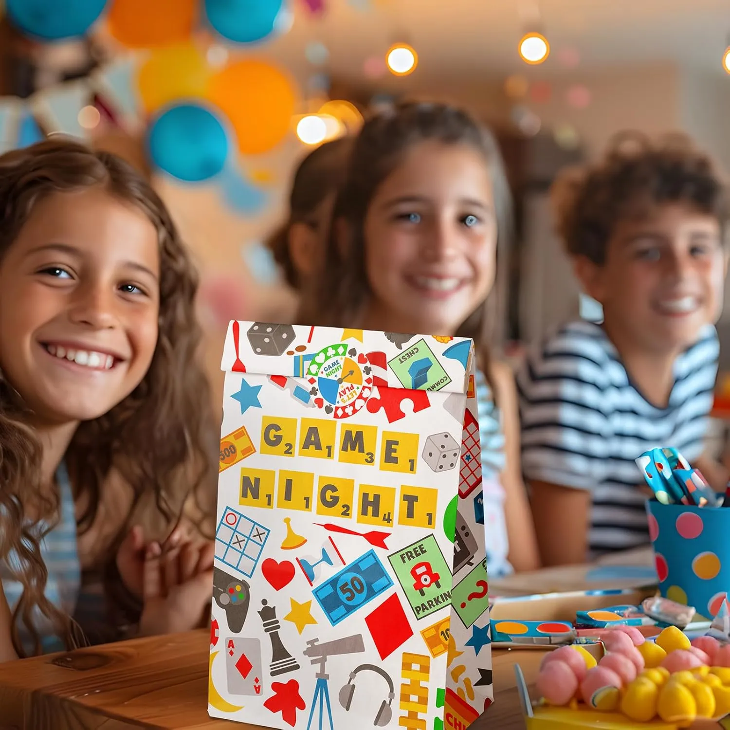 Outego 24 Game Night Party Favor Bags with Stickers Game Night Goodie Bags Game Night Party Favors for Kids Game Night Birthday Party Supplies