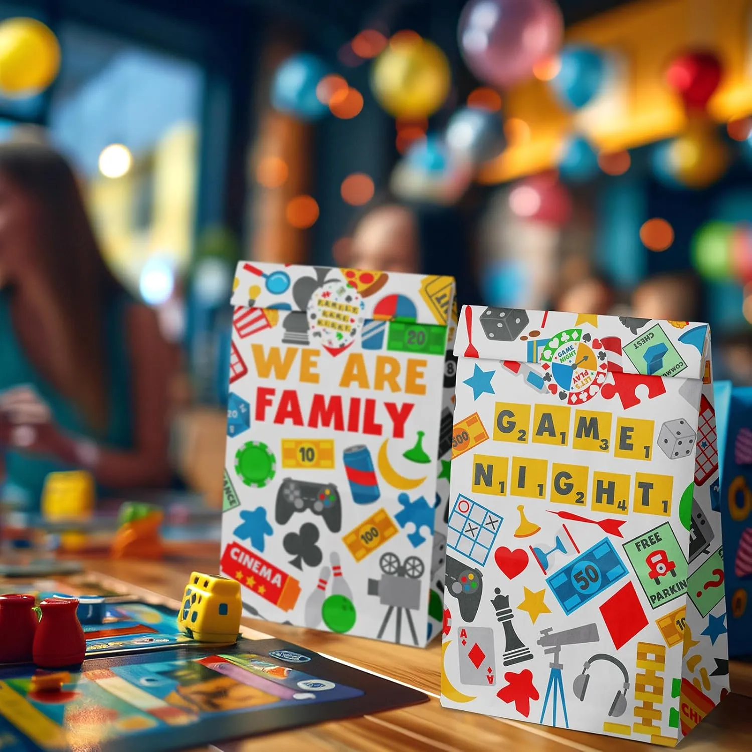 Outego 24 Game Night Party Favor Bags with Stickers Game Night Goodie Bags Game Night Party Favors for Kids Game Night Birthday Party Supplies