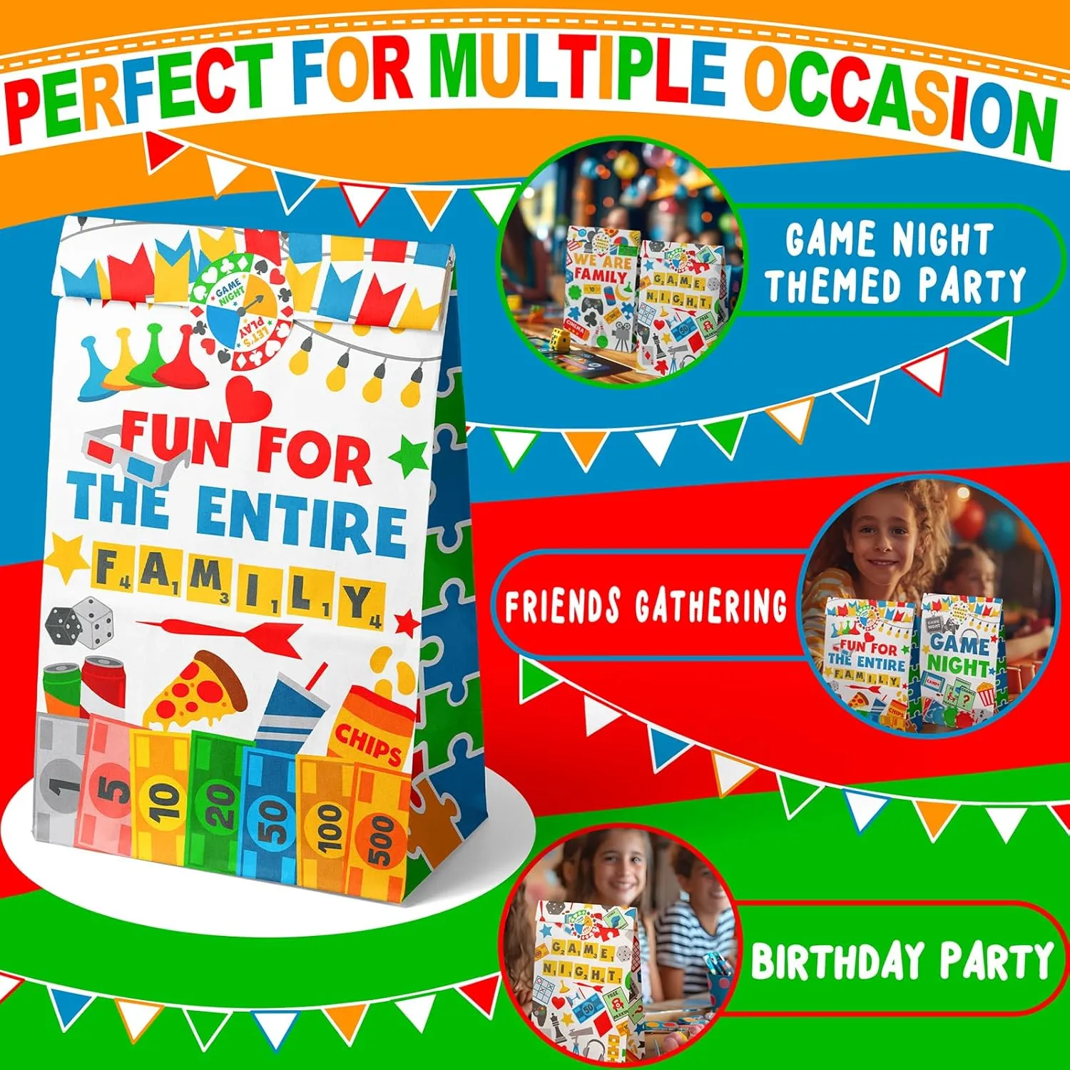 Outego 24 Game Night Party Favor Bags with Stickers Game Night Goodie Bags Game Night Party Favors for Kids Game Night Birthday Party Supplies