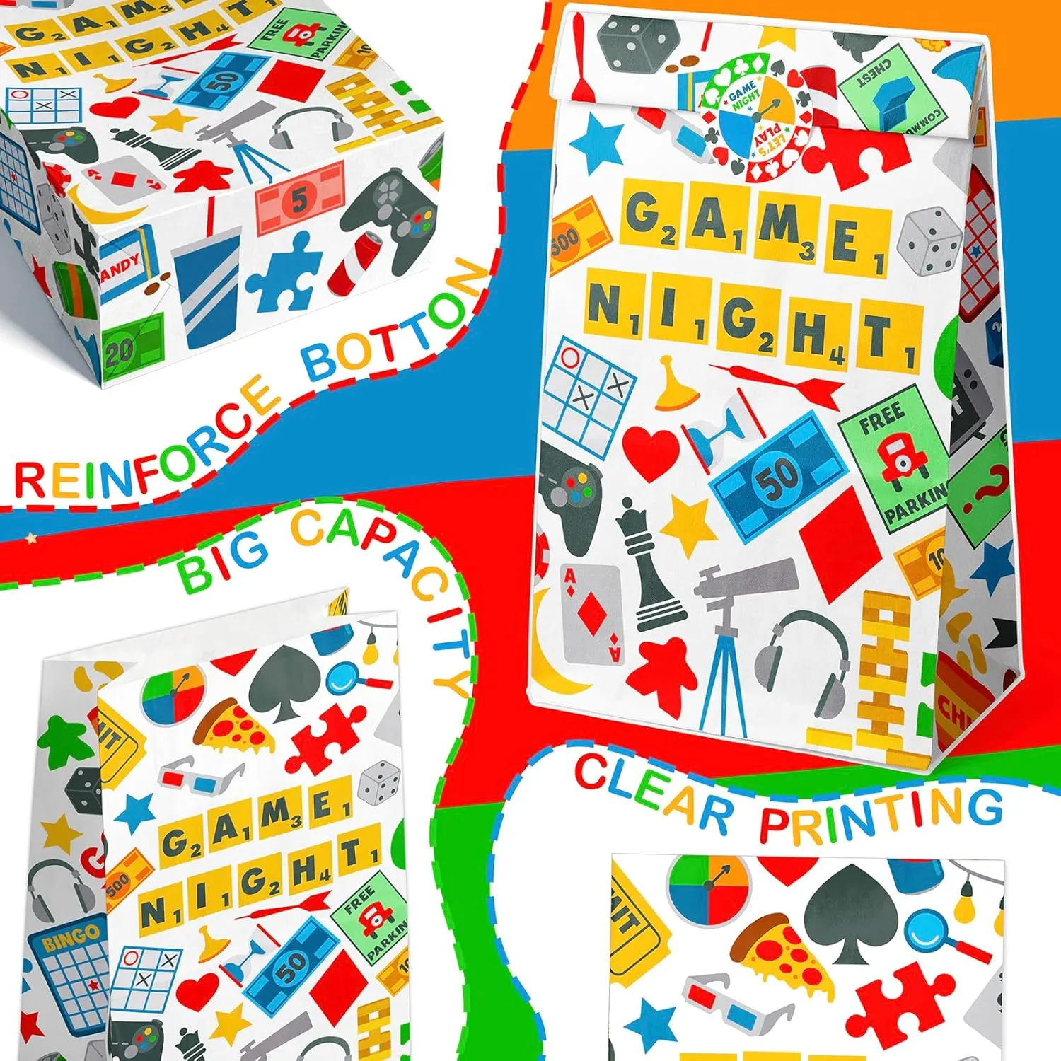 Outego 24 Game Night Party Favor Bags with Stickers Game Night Goodie Bags Game Night Party Favors for Kids Game Night Birthday Party Supplies