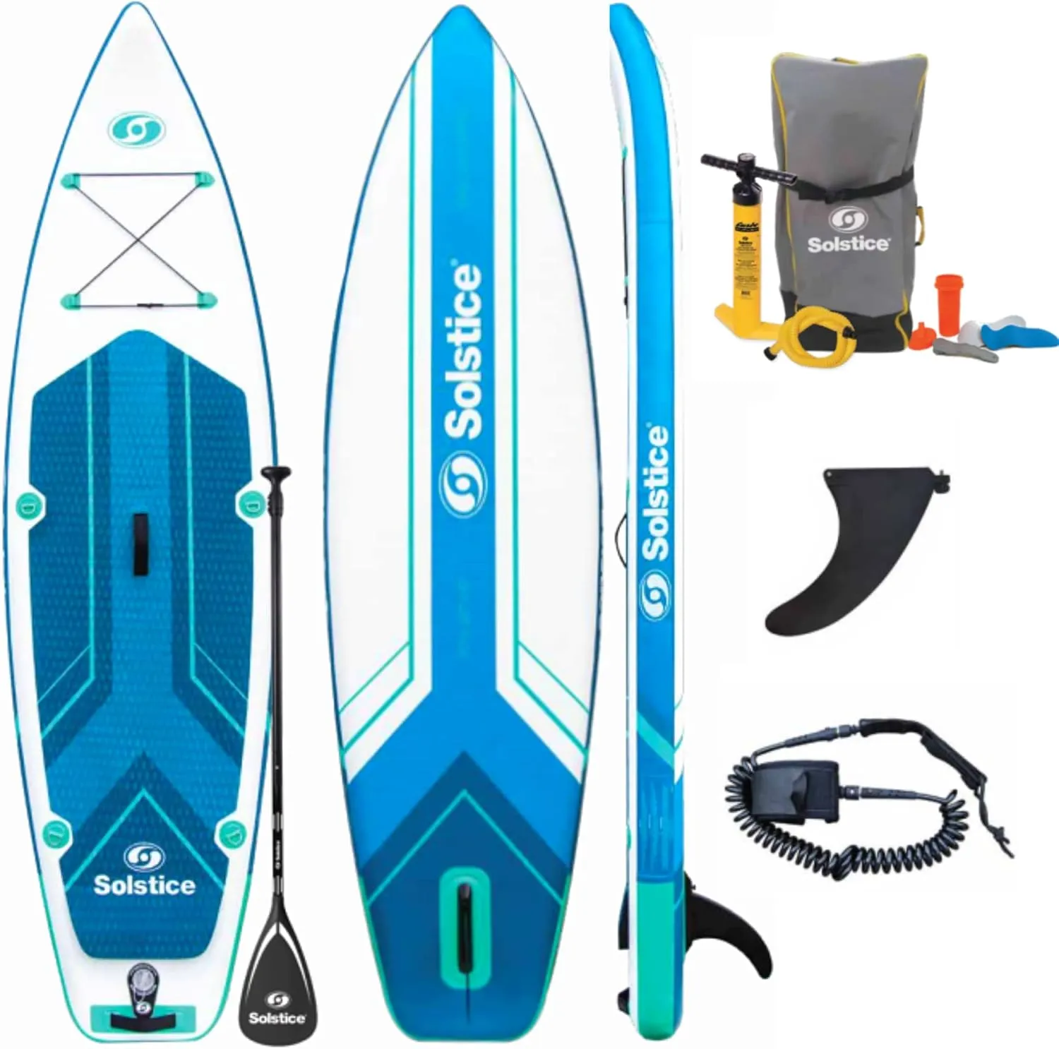 Solstice 36110AL Discovery 11 Inflatable Stand Up Paddle Board Kit 200 Pound Capacity | Included Paddle Pump Bag Leash | Performance SUP Raft | Military Grade Materials