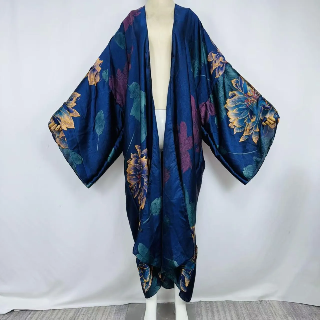 Summer Silk feeling beach cover up Women Cardigan fashion sexy Boho African Holiday party long Sleeve Robe kimono Kaftan