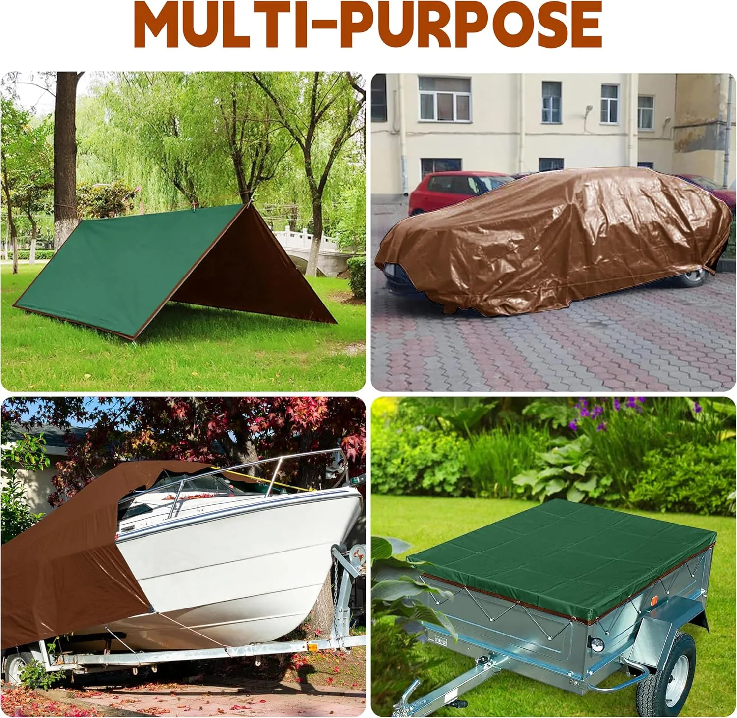 Tarp 5x7 ft 100% Waterproof 7mil Durable Grommets and Reinforced Edges,Uv Resistant,Green/Brown Tarp,Emergency Rain Shelter,Outdoor Cover and Camping Use -by MVPNET