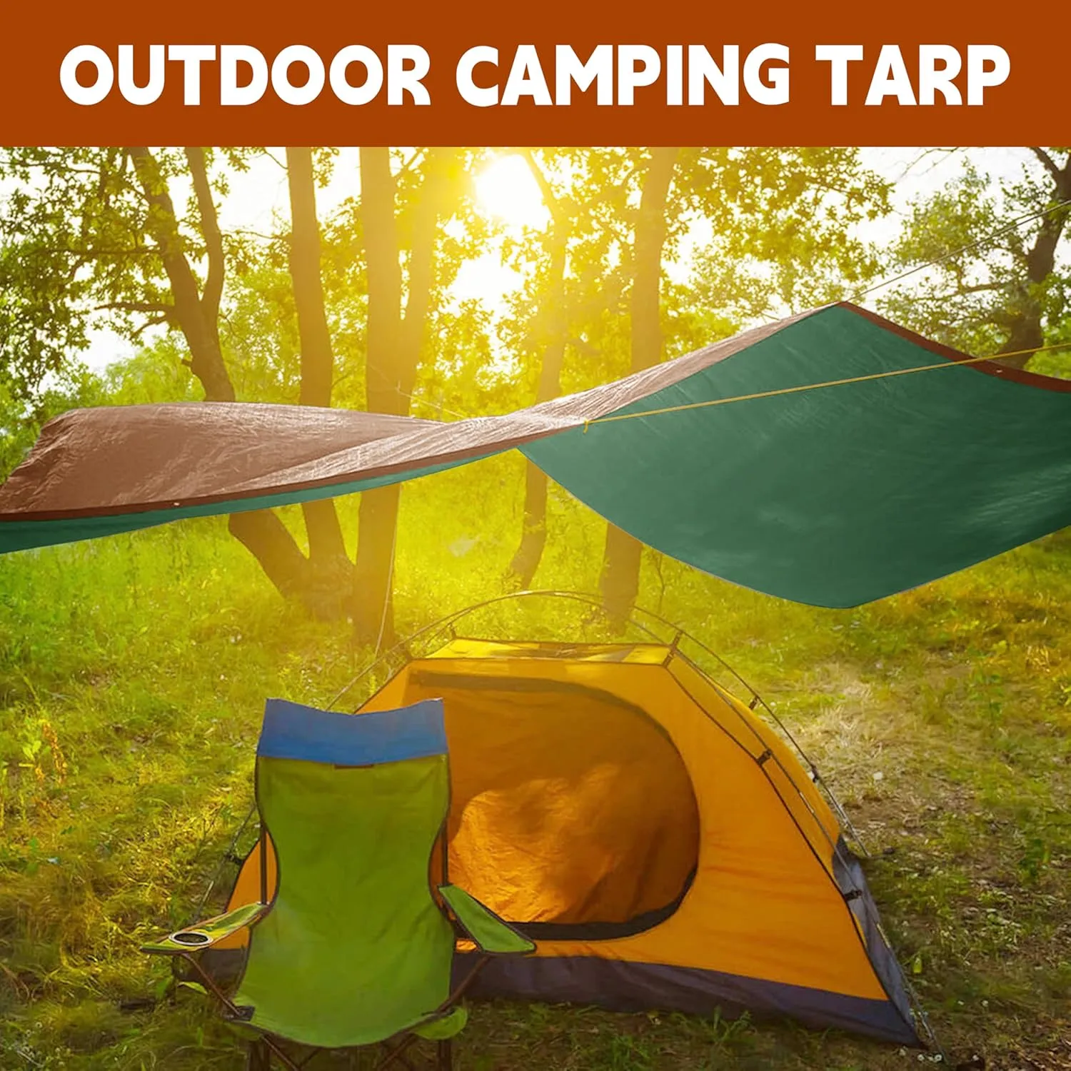 Tarp 5x7 ft 100% Waterproof 7mil Durable Grommets and Reinforced Edges,Uv Resistant,Green/Brown Tarp,Emergency Rain Shelter,Outdoor Cover and Camping Use -by MVPNET