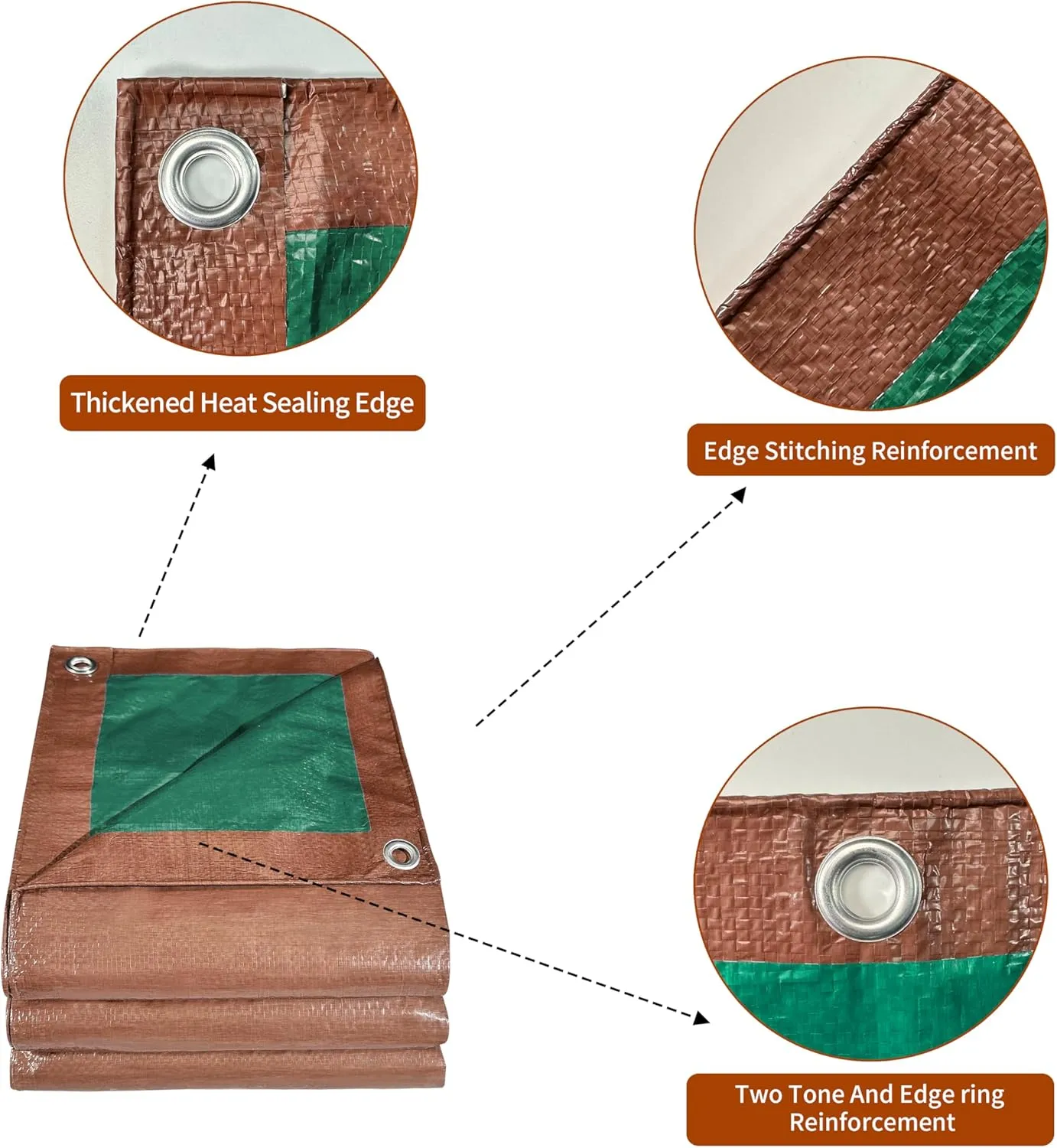 Tarp 5x7 ft 100% Waterproof 7mil Durable Grommets and Reinforced Edges,Uv Resistant,Green/Brown Tarp,Emergency Rain Shelter,Outdoor Cover and Camping Use -by MVPNET