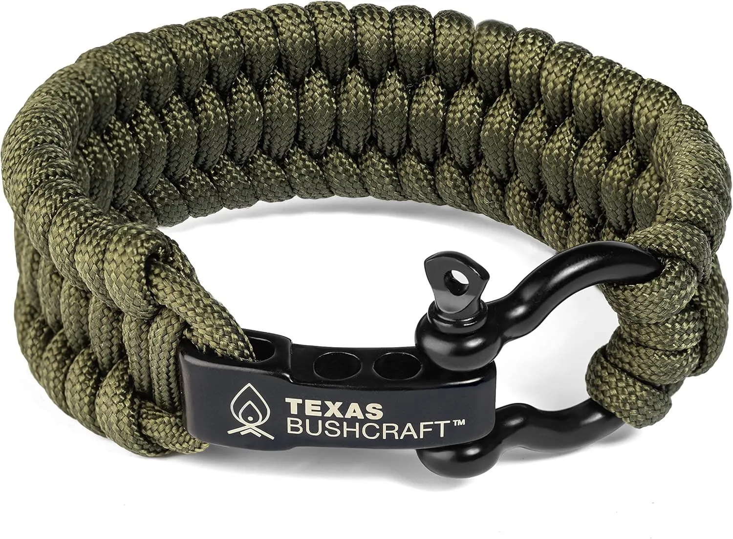Texas Bushcraft Firecraft Cord Survival Bracelet  Paracord Bracelet with Bow Shackle for Camping and Emergency  3 Extra Strands Include Wax Thread, Tinder, and Fishing Line
