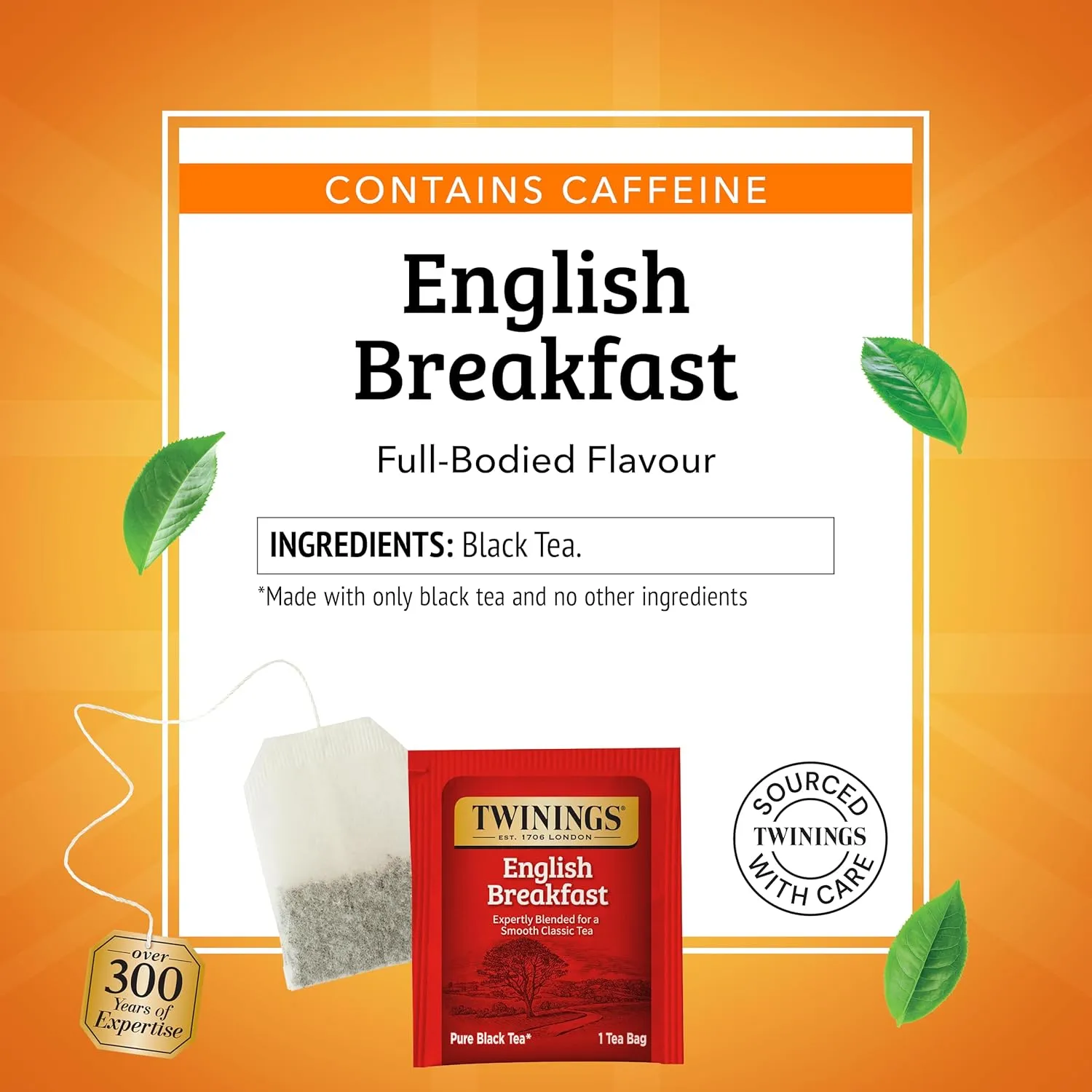 Twinings English Breakfast Black Tea Individually Wrapped Bags, 100 Count (Pack of 1), Smooth, Flavourful, and Robust, Caffeinated, Enjoy Hot or Iced | Packaging May Vary