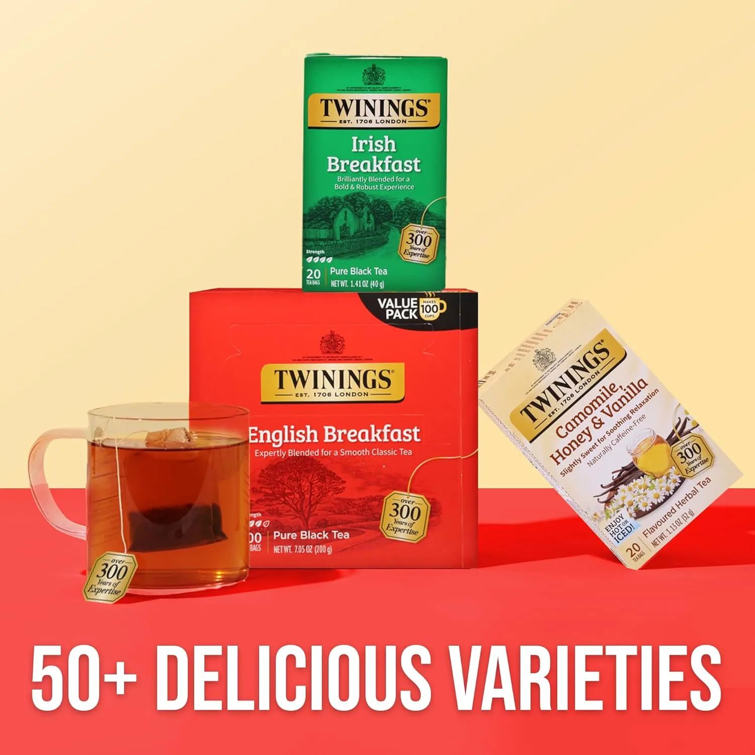 Twinings English Breakfast Black Tea Individually Wrapped Bags, 100 Count (Pack of 1), Smooth, Flavourful, and Robust, Caffeinated, Enjoy Hot or Iced | Packaging May Vary