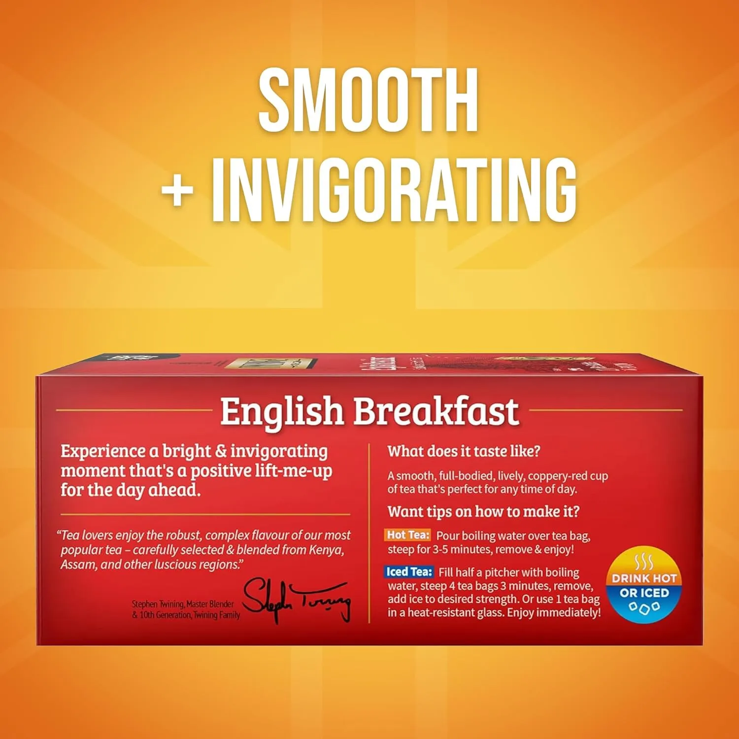 Twinings English Breakfast Black Tea Individually Wrapped Bags, 100 Count (Pack of 1), Smooth, Flavourful, and Robust, Caffeinated, Enjoy Hot or Iced | Packaging May Vary