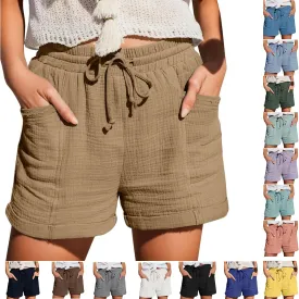 Womens Linen Shorts,2025 Summer Shorts for Women Comfy Cute Drawstring Beach Short Pants with Pockets