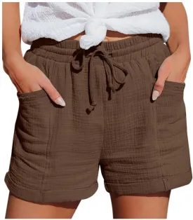 Womens Linen Shorts,2025 Summer Shorts for Women Comfy Cute Drawstring Beach Short Pants with Pockets