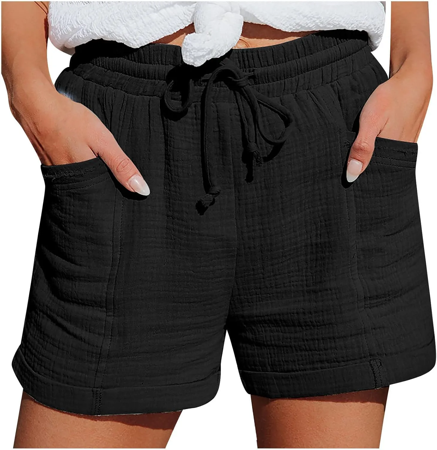Womens Linen Shorts,2025 Summer Shorts for Women Comfy Cute Drawstring Beach Short Pants with Pockets