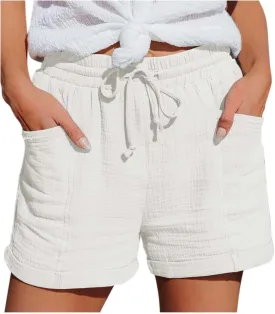 Womens Linen Shorts,2025 Summer Shorts for Women Comfy Cute Drawstring Beach Short Pants with Pockets