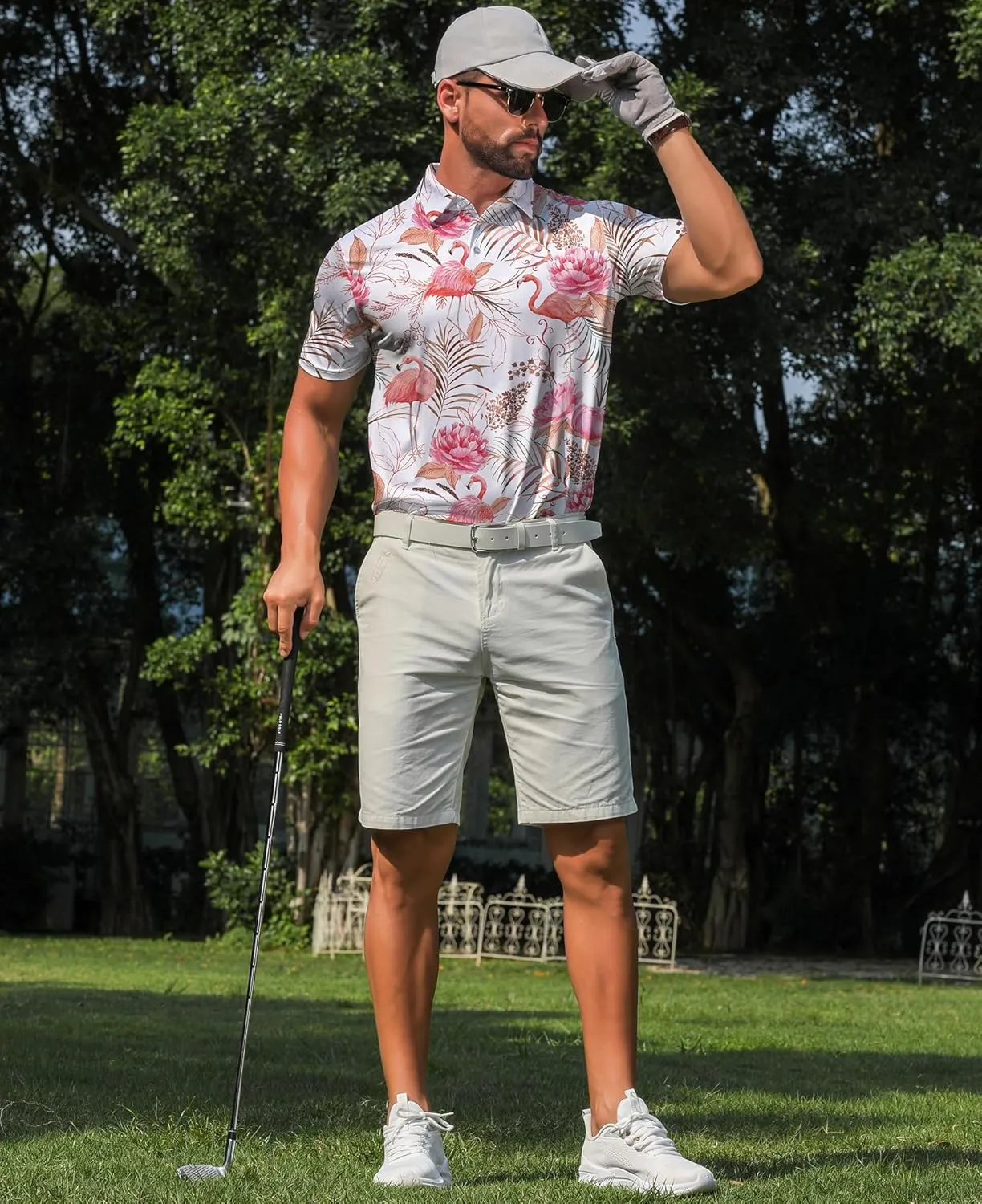 zeetoo Men's Polo Shirts Hawaiian Golf Polos Shirts Short Sleeve Performance Print Moisture Wicking Dry Fit Mens Golf Shirts