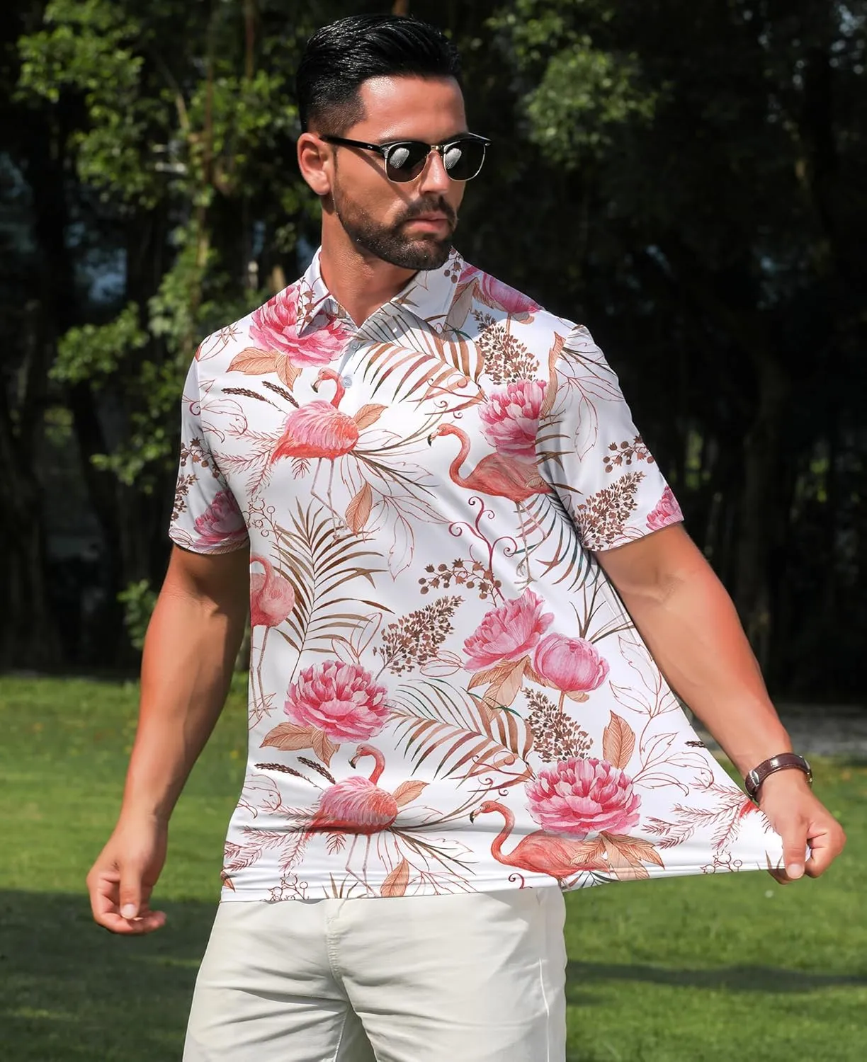 zeetoo Men's Polo Shirts Hawaiian Golf Polos Shirts Short Sleeve Performance Print Moisture Wicking Dry Fit Mens Golf Shirts