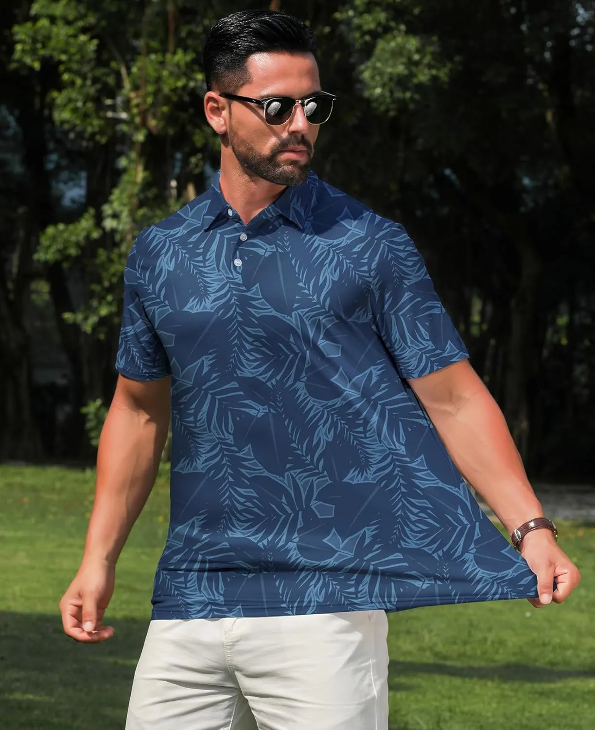 zeetoo Men's Polo Shirts Hawaiian Golf Polos Shirts Short Sleeve Performance Print Moisture Wicking Dry Fit Mens Golf Shirts