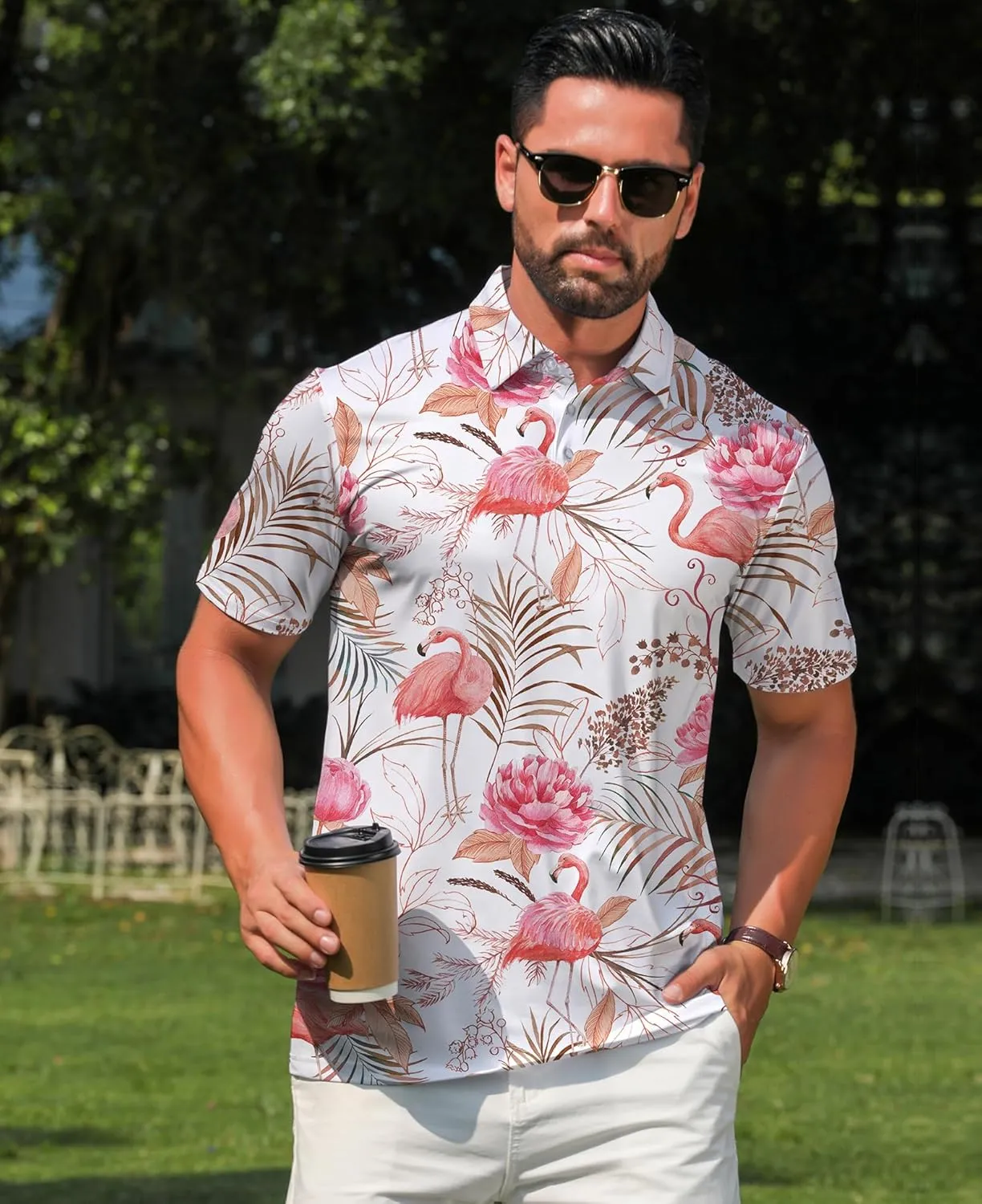 zeetoo Men's Polo Shirts Hawaiian Golf Polos Shirts Short Sleeve Performance Print Moisture Wicking Dry Fit Mens Golf Shirts