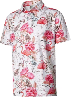 zeetoo Men's Polo Shirts Hawaiian Golf Polos Shirts Short Sleeve Performance Print Moisture Wicking Dry Fit Mens Golf Shirts