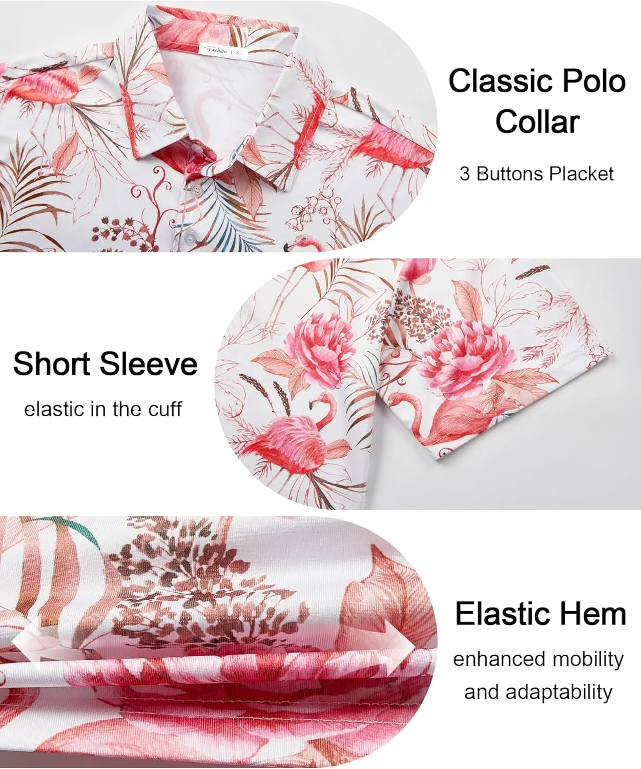zeetoo Men's Polo Shirts Hawaiian Golf Polos Shirts Short Sleeve Performance Print Moisture Wicking Dry Fit Mens Golf Shirts