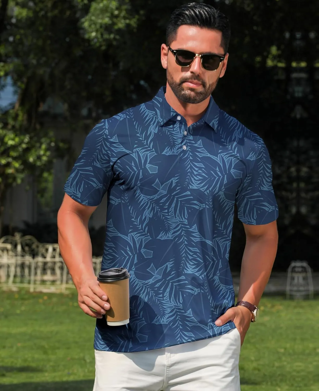 zeetoo Men's Polo Shirts Hawaiian Golf Polos Shirts Short Sleeve Performance Print Moisture Wicking Dry Fit Mens Golf Shirts