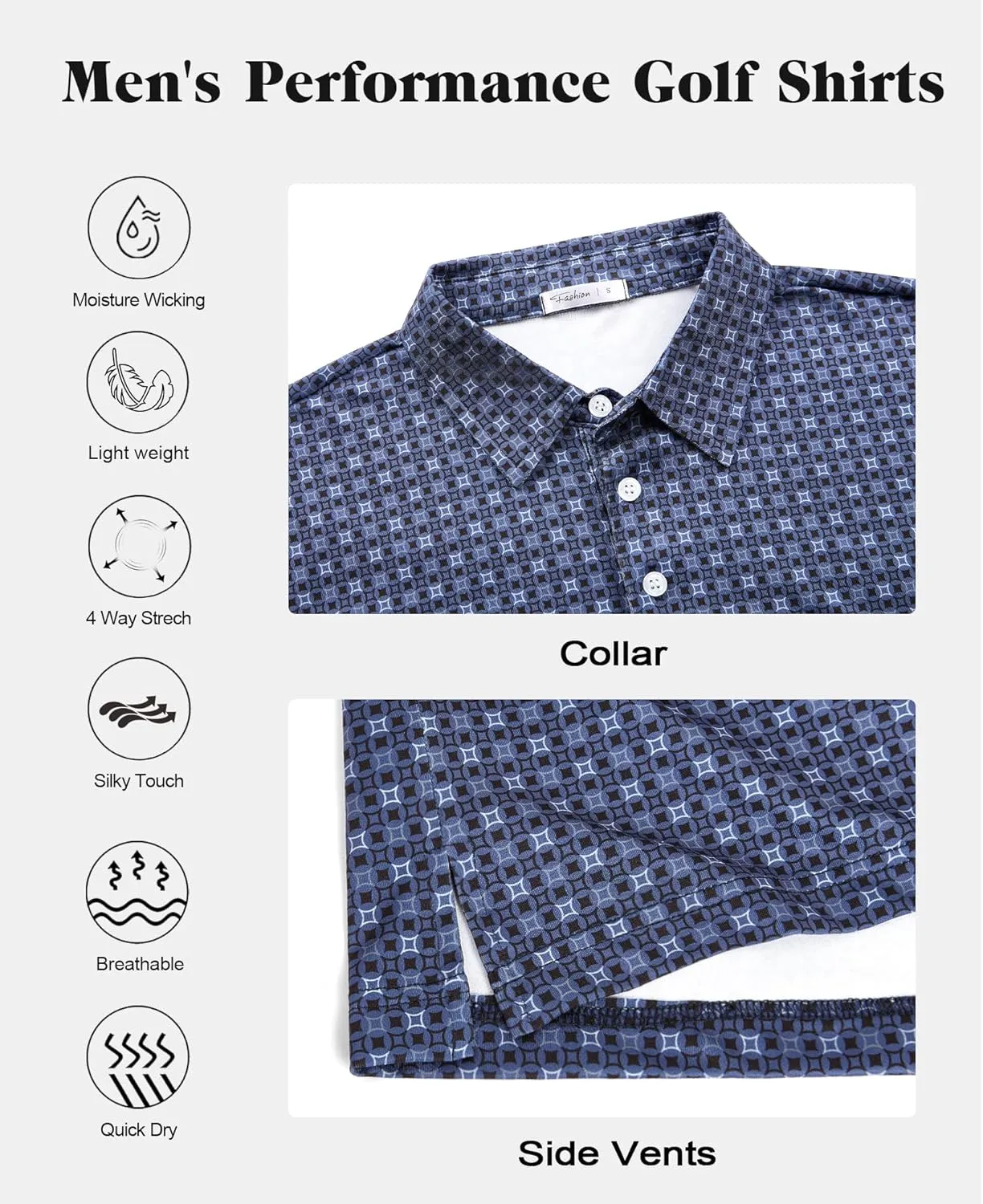 zeetoo Mens Polo Shirts Print Golf Shirts Performance Moisture Wicking Dry Fit Short Sleeve Golf Polo Shirts for Men